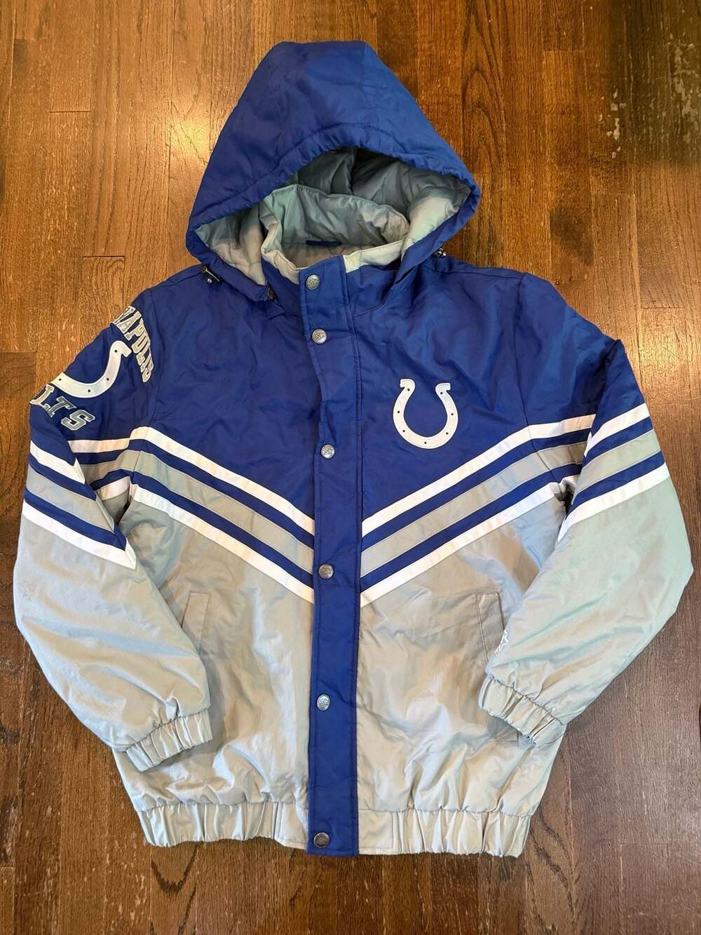 Starter50  Indianapolis Colts Winter Jacket Size M Blue Grey Hooded NFL